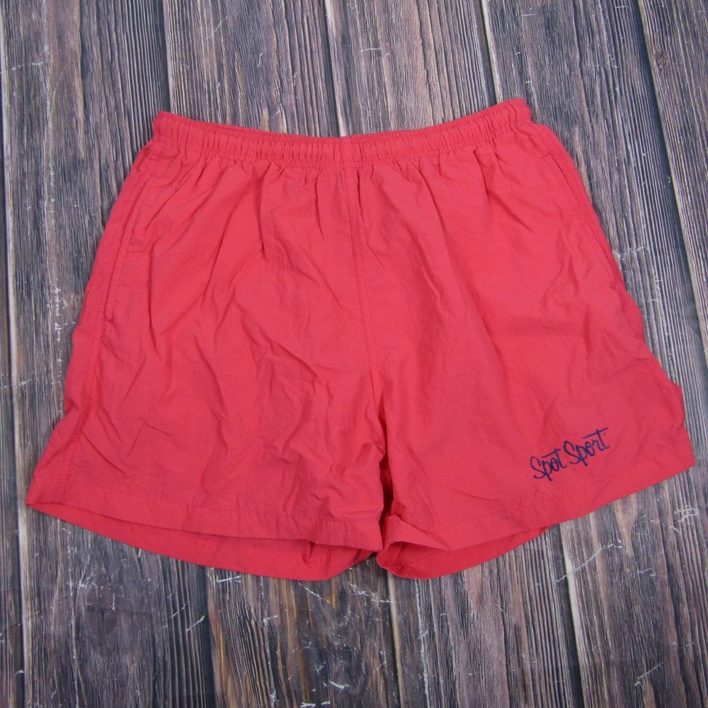 Spot Sport Mens Medium Red Nylon Athletic Shorts Lined USA Beach Summer Vintage